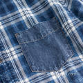 Men's Short Sleeve Denim Twill Plaid Shirt